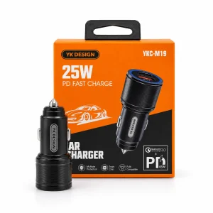 شارژر فندکی خودرو YK DESIGN مدل YKC-M19 توان 25 وات با شارژ سریع PD